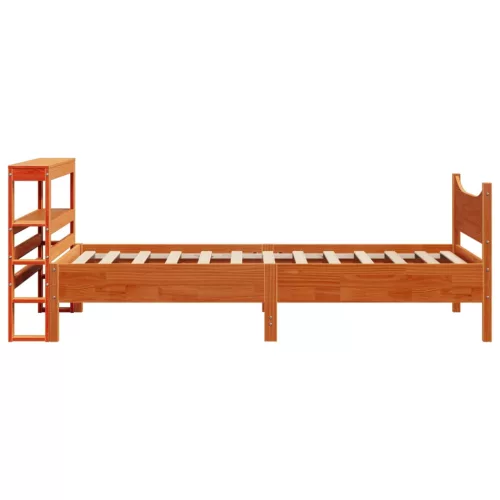  viaszbarna tömör fenyőfa ágykeret fejtámlával 75 x 190 cm