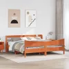 viaszbarna tömör fenyőfa ágykeret fejtámlával 200 x 200 cm