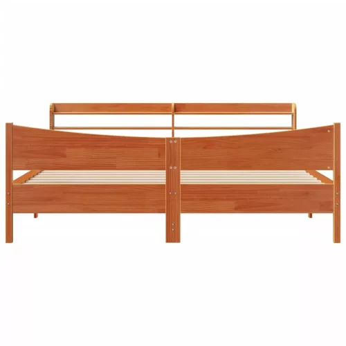 viaszbarna tömör fenyőfa ágykeret fejtámlával 200 x 200 cm