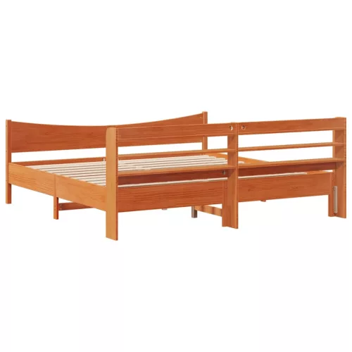  viaszbarna tömör fenyőfa ágykeret fejtámlával 200 x 200 cm