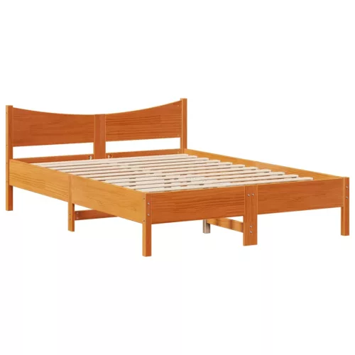  viaszbarna tömör fenyőfa ágykeret fejtámlával 135 x 190 cm