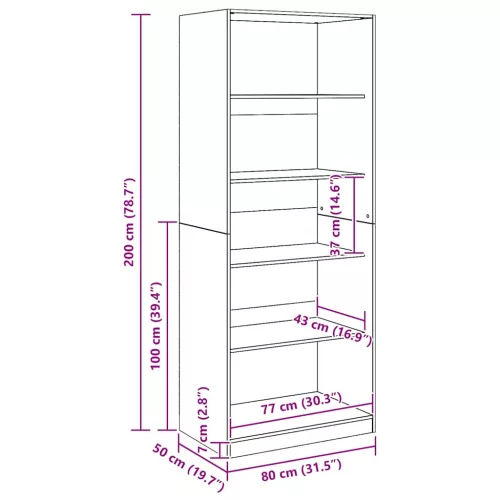  kézműves tölgy színű szerelt fa ruhásszekrény 80 x 50 x 200 cm
