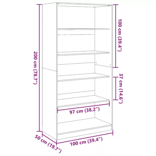  antik fa színű szerelt fa ruhásszekrény 100 x 50 x 200 cm