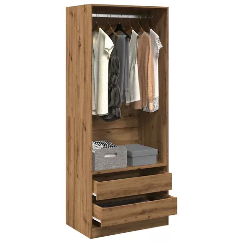  kézműves tölgy színű szerelt fa ruhásszekrény 80 x 50 x 200 cm
