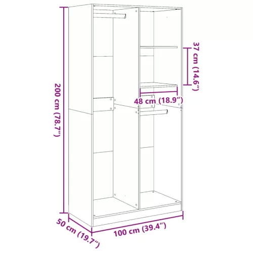  szürke sonoma színű szerelt fa ruhásszekrény 100 x 50 x 200 cm