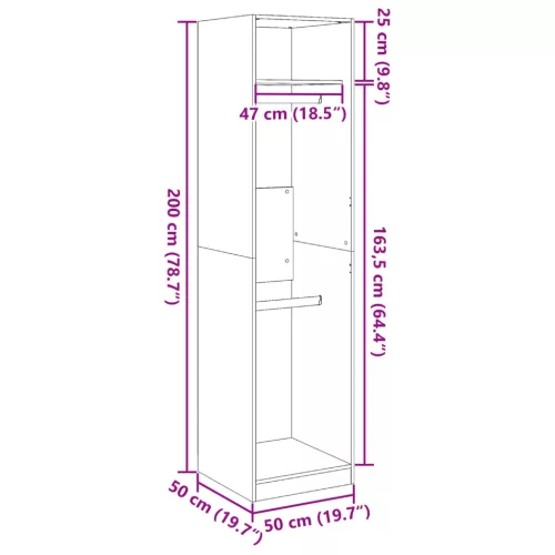  antik fa színű szerelt fa ruhásszekrény 50 x 50 x 200 cm