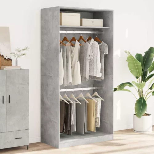  betonszürke szerelt fa ruhásszekrény 100 x 50 x 200 cm