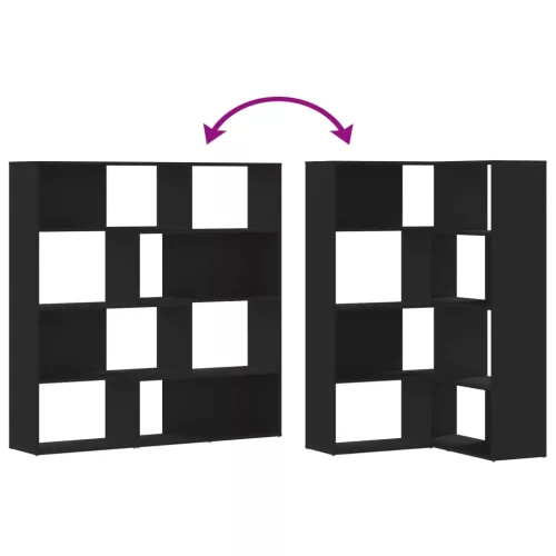  4 szintes fekete szerelt fa sarokkönyvespolc 85 x 85 x 140 cm