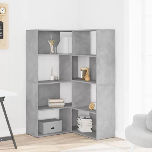  4 szintes betonszürke szerelt fa sarokkönyvespolc 85x85x140 cm