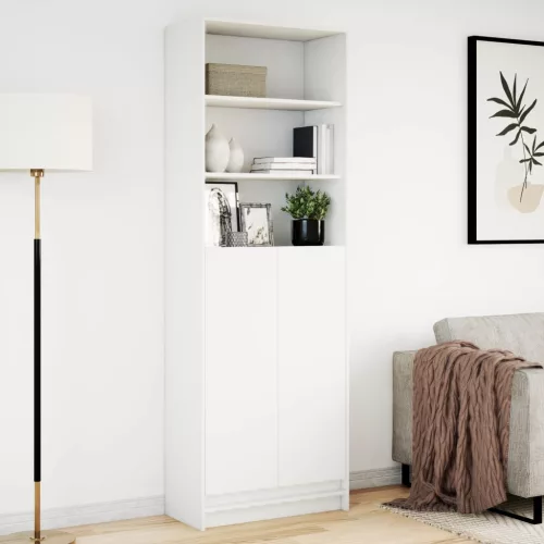  fehér szerelt fa magasszekrény LED-ekkel 69 x 32,5 x 200 cm