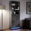  betonszürke szerelt fa magasszekrény LED-ekkel 69x32,5x200 cm