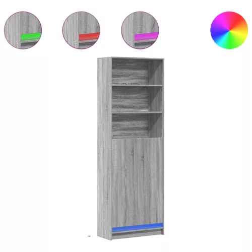  szürke sonoma szerelt fa magasszekrény LED-ekkel 69x32,5x200 cm