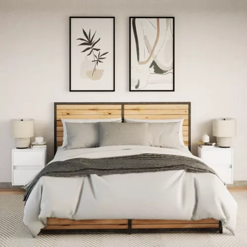  2 db fehér falra szerelhető éjjeliszekrény LED-világítással