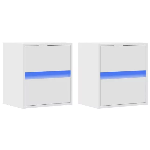  2 db fehér falra szerelhető éjjeliszekrény LED-világítással