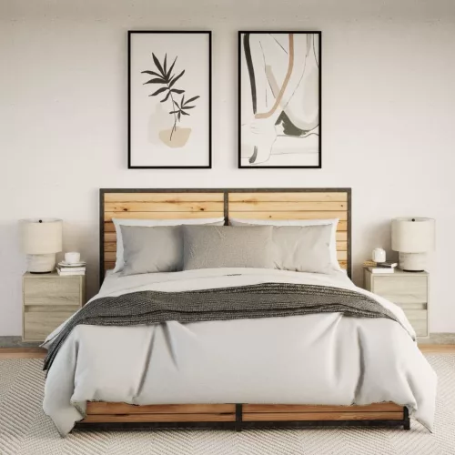  2 db sonoma tölgy színű fali éjjeliszekrény LED-világítással