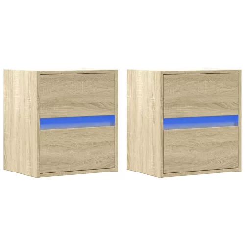  2 db sonoma tölgy színű fali éjjeliszekrény LED-világítással