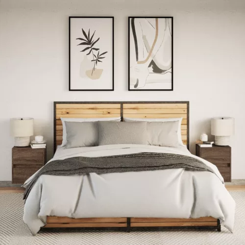  2 db barna tölgy színű éjjeliszekrény LED-világítással