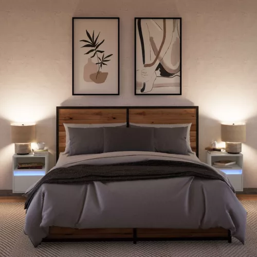  2 db fehér falra szerelhető éjjeliszekrény LED-világítással