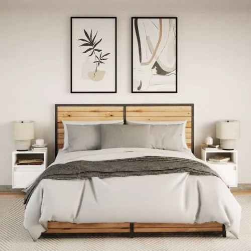  2 db fehér falra szerelhető éjjeliszekrény LED-világítással