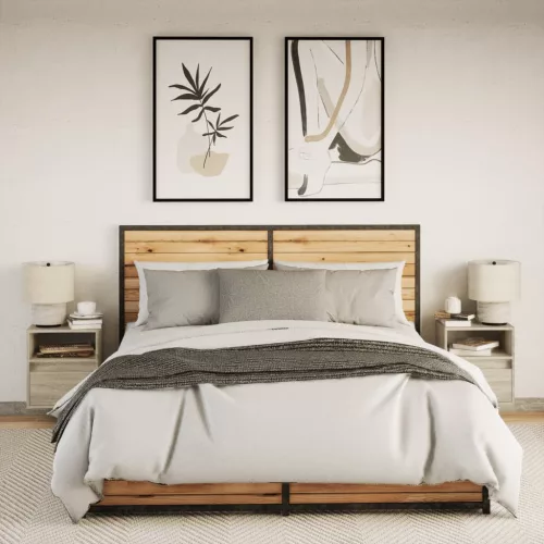  2 db sonoma tölgy színű fali éjjeliszekrény LED-világítással