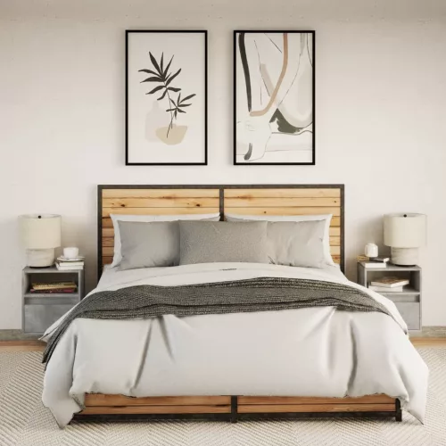  2 db betonszürke fali éjjeliszekrény LED-világítással