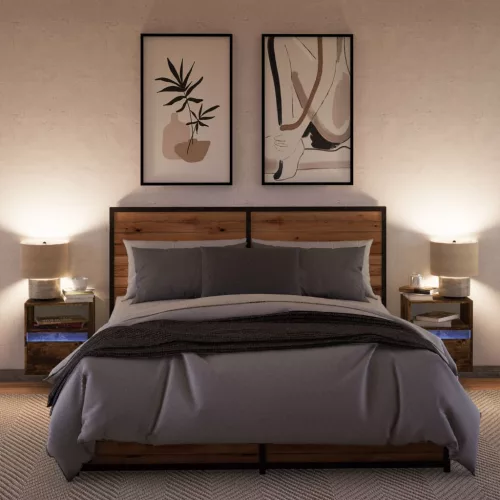  2 db sonoma tölgy színű fali éjjeliszekrény LED-világítással