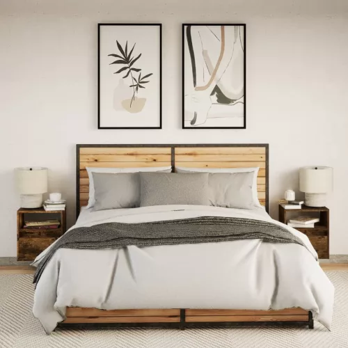  2 db sonoma tölgy színű fali éjjeliszekrény LED-világítással