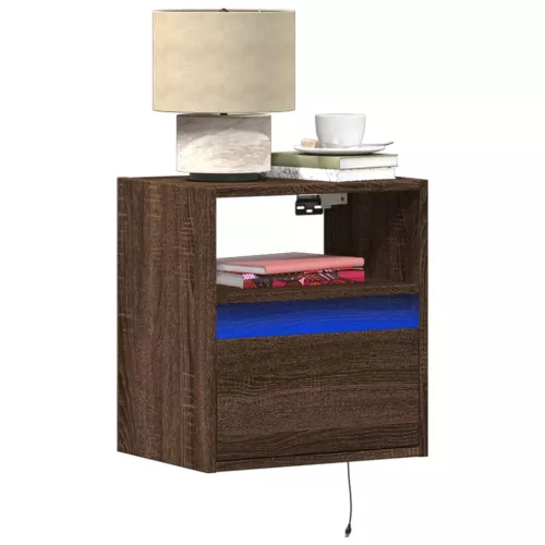  barna tölgy színű fali éjjeliszekrény LED-világítással