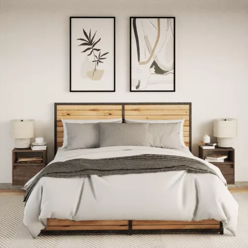  2 db barna tölgy színű éjjeliszekrény LED-világítással