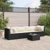 5 részes fekete polyrattan kerti ülőgarnitúra párnákkal