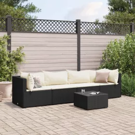    5 részes fekete polyrattan kerti ülőgarnitúra párnákkal
