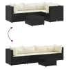  5 részes fekete polyrattan kerti ülőgarnitúra párnákkal