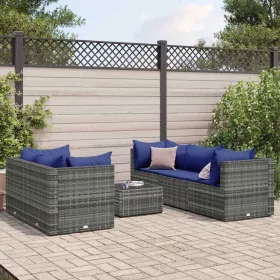    6 részes szürke polyrattan kerti ülőgarnitúra párnákkal