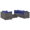  6 részes szürke polyrattan kerti ülőgarnitúra párnákkal