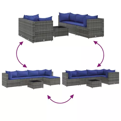  6 részes szürke polyrattan kerti ülőgarnitúra párnákkal