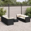  7 részes fekete polyrattan kerti ülőgarnitúra párnákkal