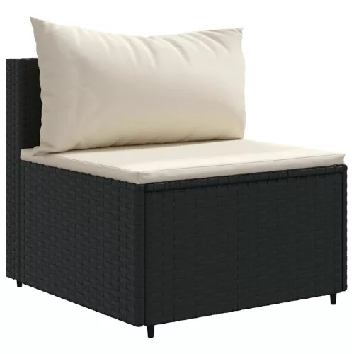  7 részes fekete polyrattan kerti ülőgarnitúra párnákkal
