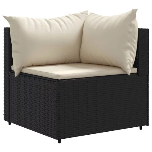  7 részes fekete polyrattan kerti ülőgarnitúra párnákkal