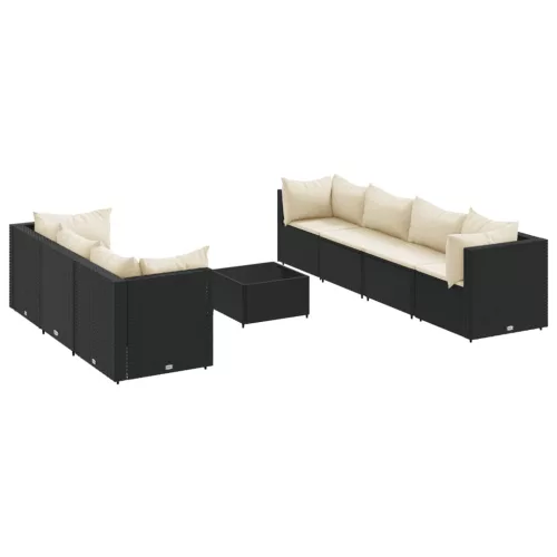  8 részes fekete polyrattan kerti ülőgarnitúra párnákkal