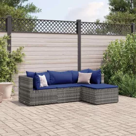    4 részes szürke polyrattan kerti ülőgarnitúra párnákkal
