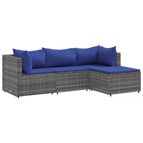  4 részes szürke polyrattan kerti ülőgarnitúra párnákkal