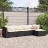  5 részes fekete polyrattan kerti ülőgarnitúra párnákkal