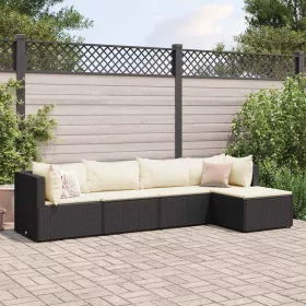    5 részes fekete polyrattan kerti ülőgarnitúra párnákkal
