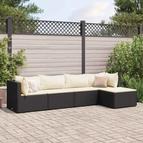  5 részes fekete polyrattan kerti ülőgarnitúra párnákkal