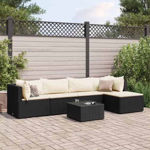  6 részes fekete polyrattan kerti ülőgarnitúra párnákkal