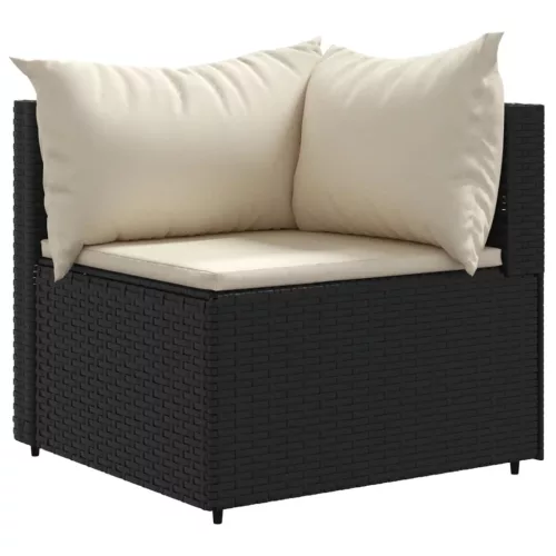  6 részes fekete polyrattan kerti ülőgarnitúra párnákkal