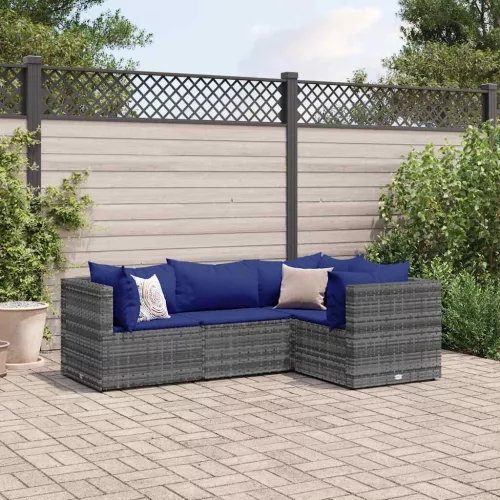  4 részes szürke polyrattan kerti ülőgarnitúra párnákkal