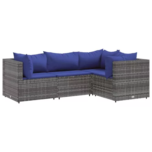  4 részes szürke polyrattan kerti ülőgarnitúra párnákkal