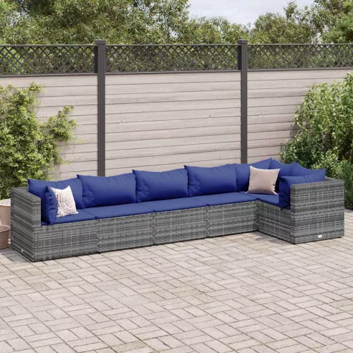  6 részes szürke polyrattan kerti ülőgarnitúra párnákkal