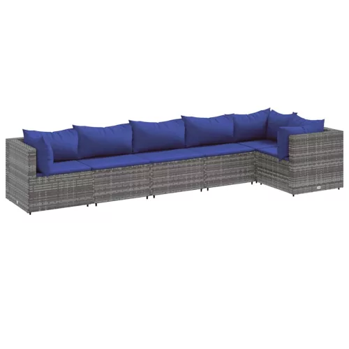  6 részes szürke polyrattan kerti ülőgarnitúra párnákkal